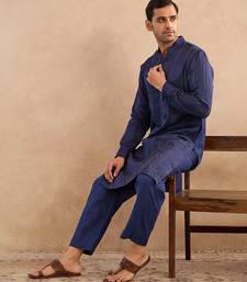 Blue embroidered silk kurta set