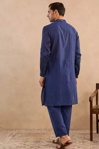 Blue embroidered silk kurta set