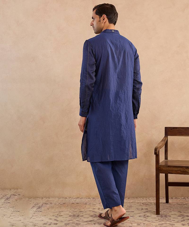 Blue embroidered silk kurta set