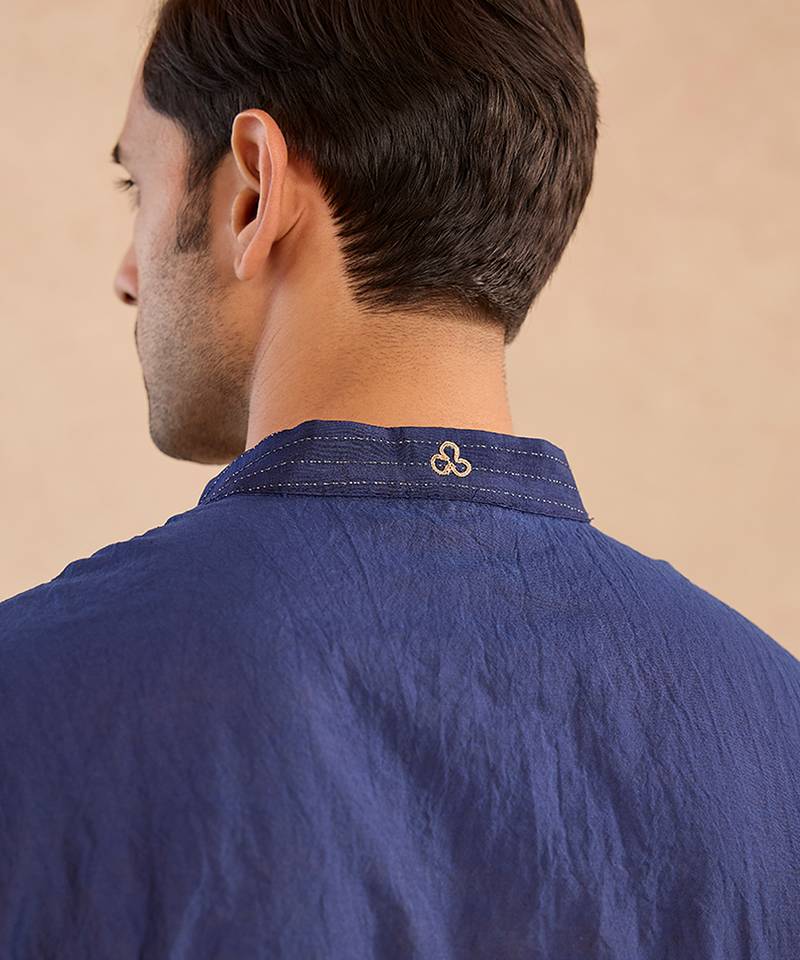 Blue embroidered silk kurta set