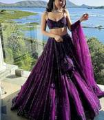 Purple Net Lehenga With Heavy Sequins And Dori Work | Designer Party Wear Wedding Lehenga Choli With Blouse