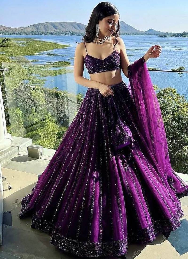 Purple Net Lehenga With Heavy Sequins And Dori Work | Designer Party Wear Wedding Lehenga Choli With Blouse