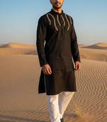 Black embroidered cotton kurta set