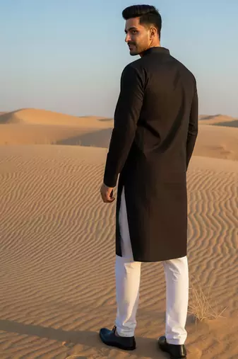 Black embroidered cotton kurta set
