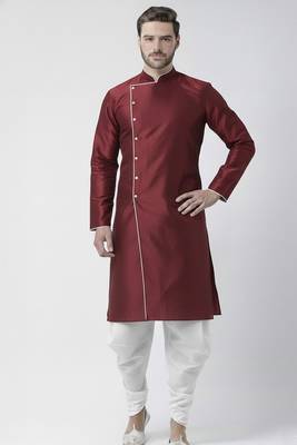 Maroon embroidered dupion silk kurta set 1