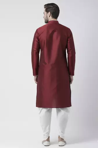 Maroon embroidered dupion silk kurta set