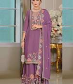 Onion Pink Chinon Silk Embroidered Designer Palzzo Suit