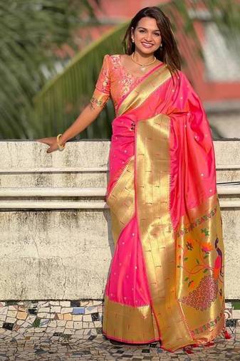 Hot Pink Paithani Silk Blend Saree