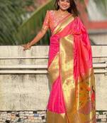Hot Pink Paithani Silk Blend Saree