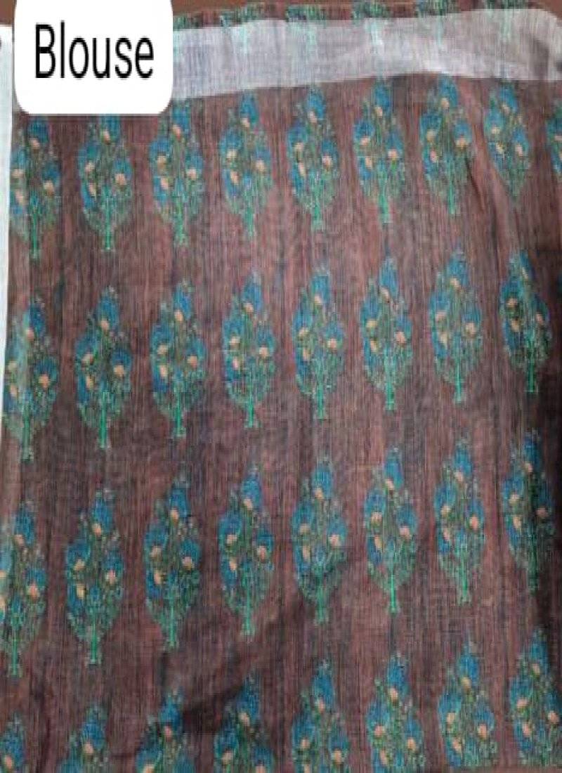 dark brown linen cotton digital patola printed saree with designer pallu & matching blouse piece