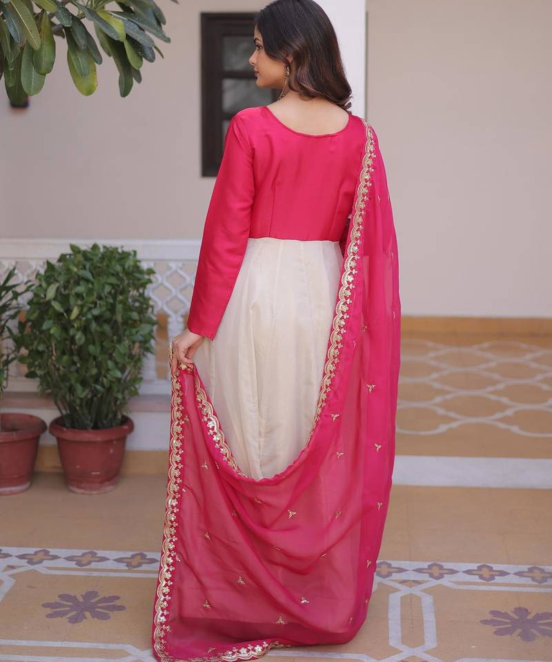 Pink cosmos zari sequins embroidered with heavy dupatta