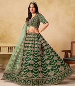 Green Embroidered Sequins Work Art Silk Lehenga Choli With Dupatta