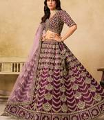 Wine Embroidered Sequins Work Art Silk Lehenga Choli For Women