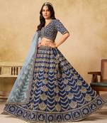Navy Blue Embroidered Sequins Work Art Silk Lehenga Choli Party Wear Style