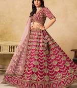 Rani-Pink Embroidered Sequins Work Art Silk Lehenga Choli