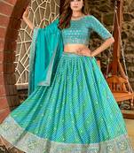 Sea Green Embroidered Sequins Work Taby Silk  Lehenga Choli