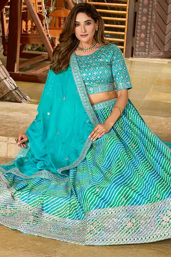 Sea Green Embroidered Sequins Work Taby Silk  Lehenga Choli