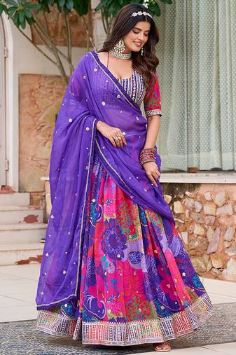 Purple Embroidered Sequins Work Taby Silk  Lehenga Choli Party Wear Style