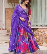 Purple Embroidered Sequins Work Taby Silk  Lehenga Choli Party Wear Style
