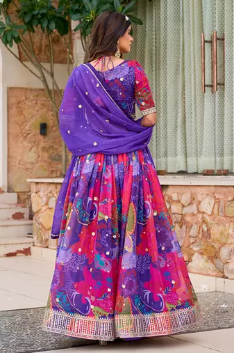 Purple Embroidered Sequins Work Taby Silk  Lehenga Choli Party Wear Style