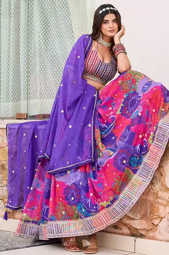Purple Embroidered Sequins Work Taby Silk  Lehenga Choli Party Wear Style