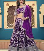 Lavender Embroidered Sequins Work Dolla Silk Jaccaurd Lehenga Choli