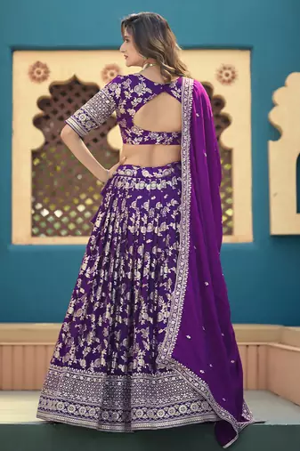 Lavender Embroidered Sequins Work Dolla Silk Jaccaurd Lehenga Choli