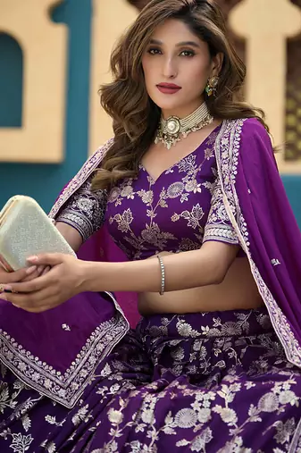 Lavender Embroidered Sequins Work Dolla Silk Jaccaurd Lehenga Choli