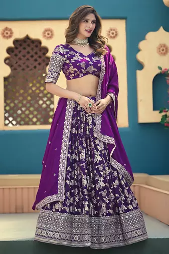 Lavender Embroidered Sequins Work Dolla Silk Jaccaurd Lehenga Choli