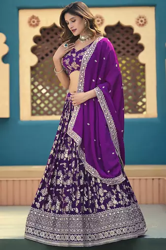 Lavender Embroidered Sequins Work Dolla Silk Jaccaurd Lehenga Choli