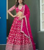 Rani-Pink Embroidered Sequins Work Dolla Silk Jaccaurd Lehenga Choli