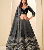 Black Embroidered Sequins Work Ice Velvet Lehenga Choli For Women