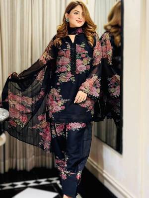 black printed faux georgette kurta set with dupatta 1
