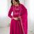 dark pink new roman chanderi silk fully flared anarkali suit set with dupatta & pant