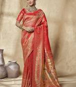 red bridal silk blend saree wih jharkans with blouse fabric