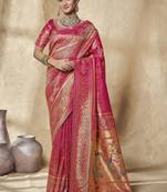 rani pink bridal silk blend saree wih jharkans with blouse fabric