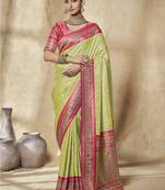 parrot bridal silk blend saree wih jharkans with blouse fabric