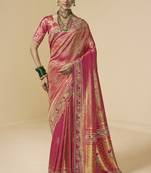 rani pink bridal silk blend saree wih jharkans with blouse fabric