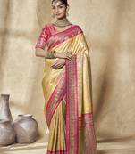 yellow  bridal silk blend saree wih jharkans with blouse fabric