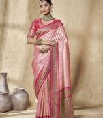 pink  bridal silk blend saree wih jharkans with blouse fabric