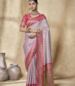 lavender bridal silk blend saree wih jharkans with blouse fabric