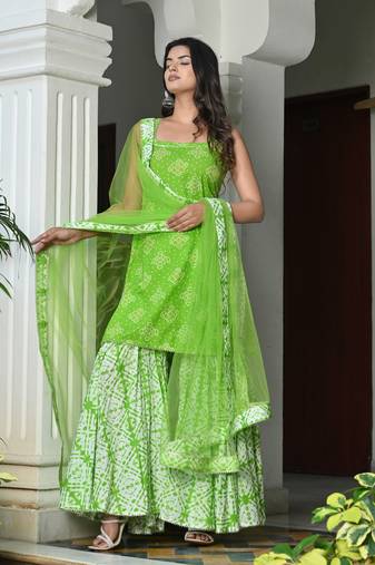 Cannabis with bandhej cotton sharara set