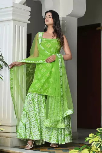 Cannabis with bandhej cotton sharara set