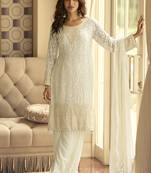 Off white georgette embroidered beads work palazzo suit