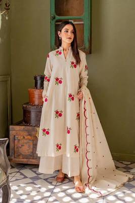 Cotton Flower Printed Kurta Palazzo and Dupatta 3pc set for summer 2