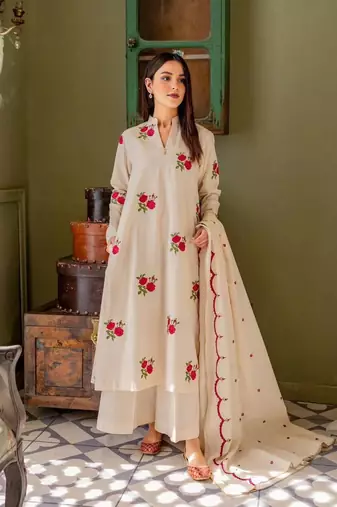 Cotton Flower Printed Kurta Palazzo and Dupatta 3pc set for summer
