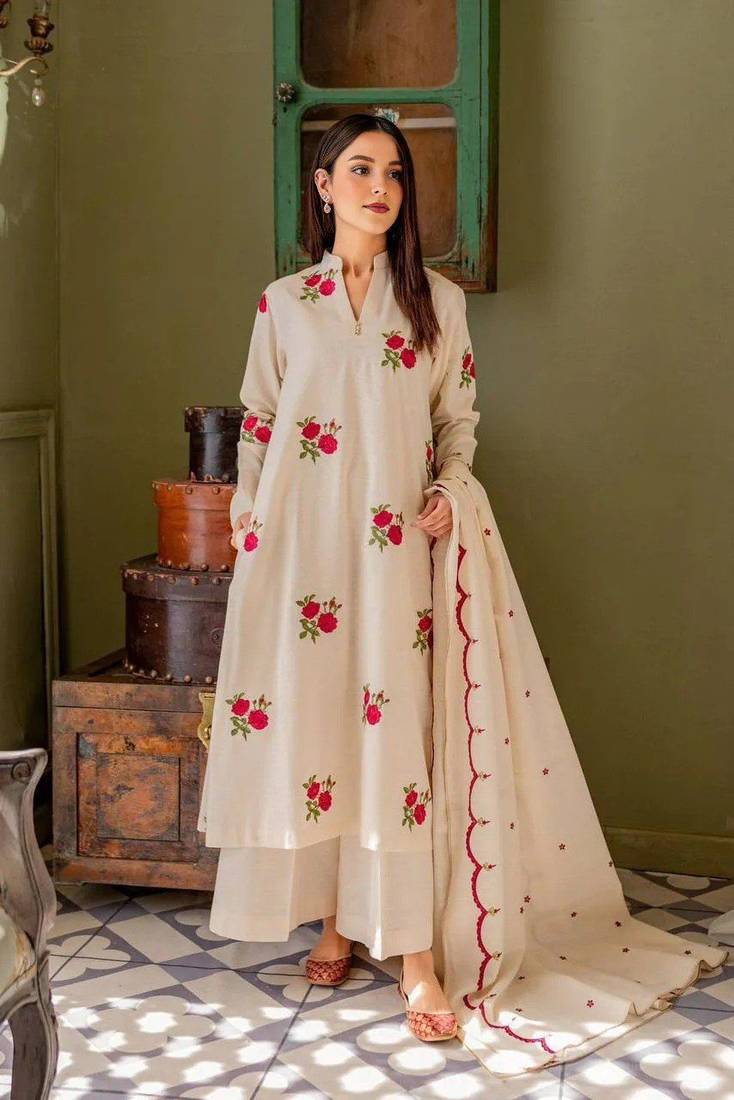 Cotton Flower Printed Kurta Palazzo and Dupatta 3pc set for summer