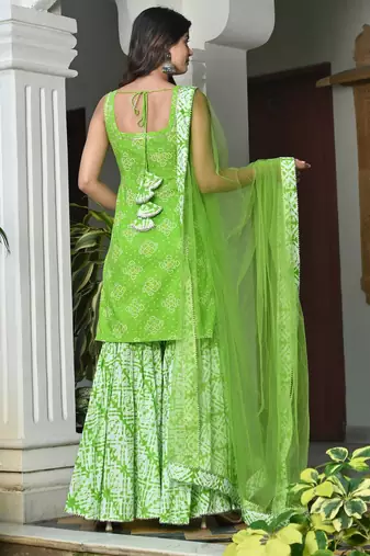 Cannabis with bandhej cotton sharara set