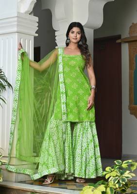Cannabis with bandhej cotton sharara set 4