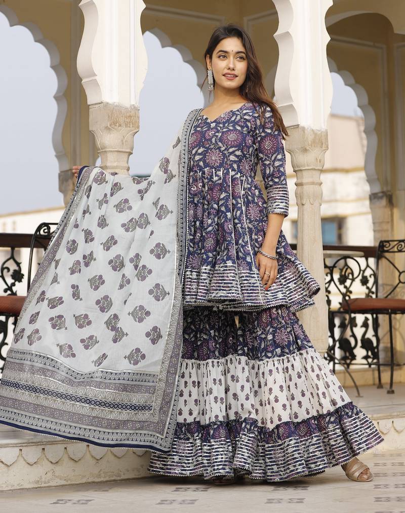 Blue daisy sharara set
